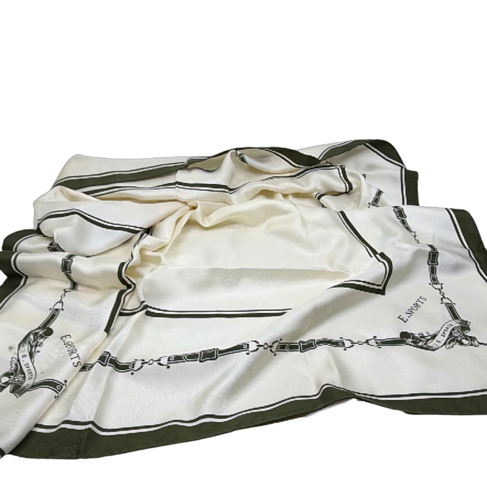 E.SPORTS Equestrian Print Cream Silk Scarf
